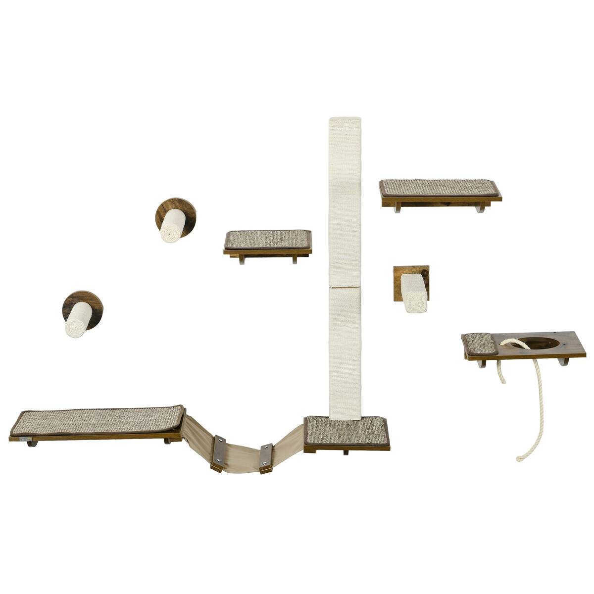 PawHut Katzenregal-Set braun Sisal B/H/L: ca. 29x8,5x136 cm