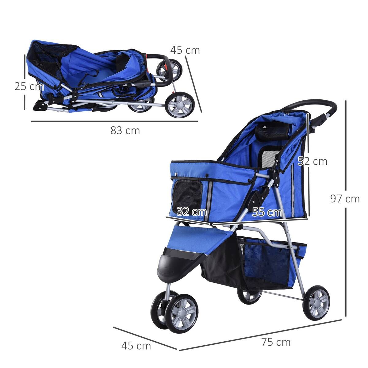 PawHut Hunde-Zubehör blau Nylon B/H/L: ca. 45x75x97 cm