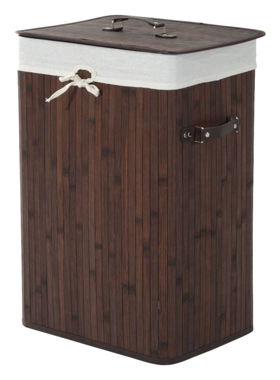 HOMCOM Wäschekorb mit 2 Tragegriffen dunkelbraun Bambus Stoff Kunststoff B/H/L: ca. 30x60x40 cm