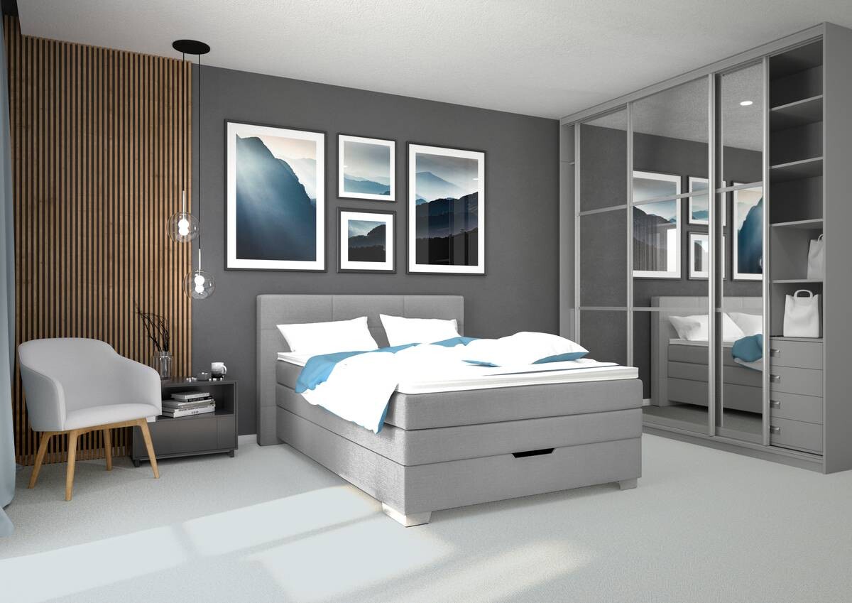 Boxspringbett Anika grau Liegefläche B/L: ca. 140x200 cm