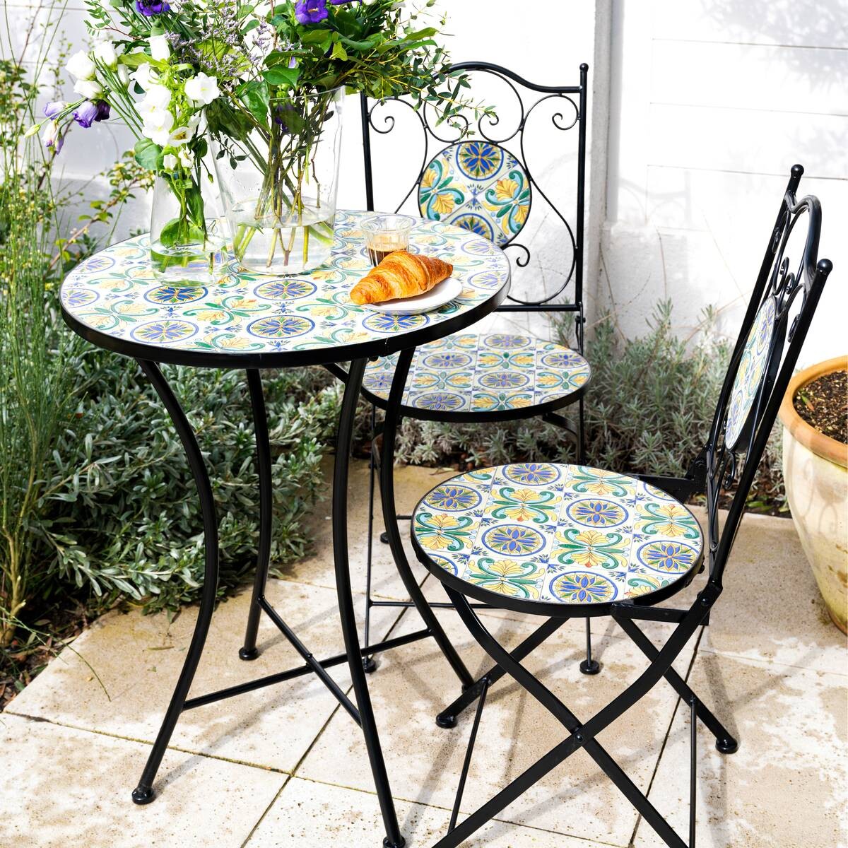 AXI Outdoor Living Bistroset Amélie Mosaik blau Metall B/H/L: ca. 60x92x60 cm