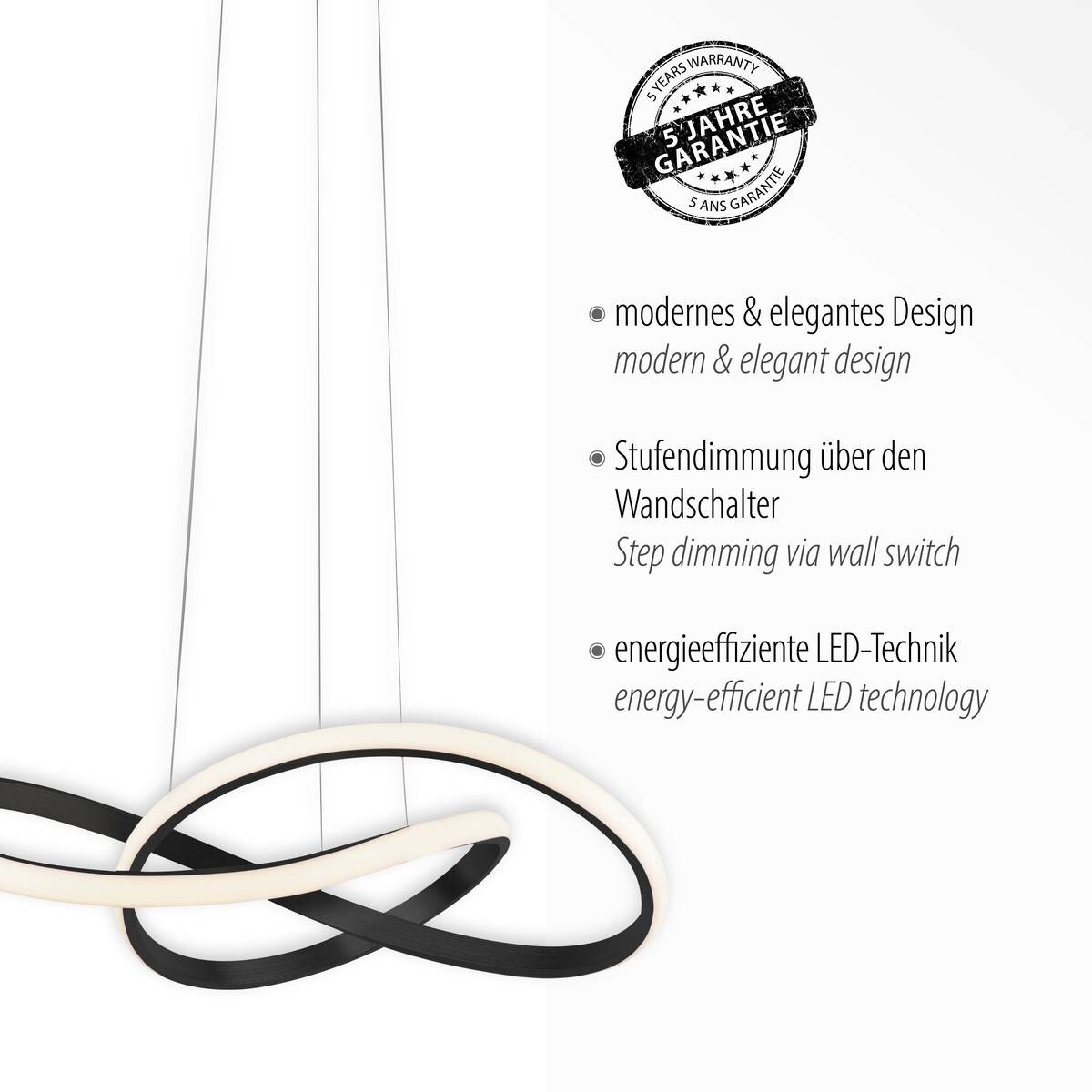 Just Light LED-Pendelleuchte MARIA 15402-18 schwarz Aluminium Gummi H/D: ca. 120x57 cm 1 Brennstellen