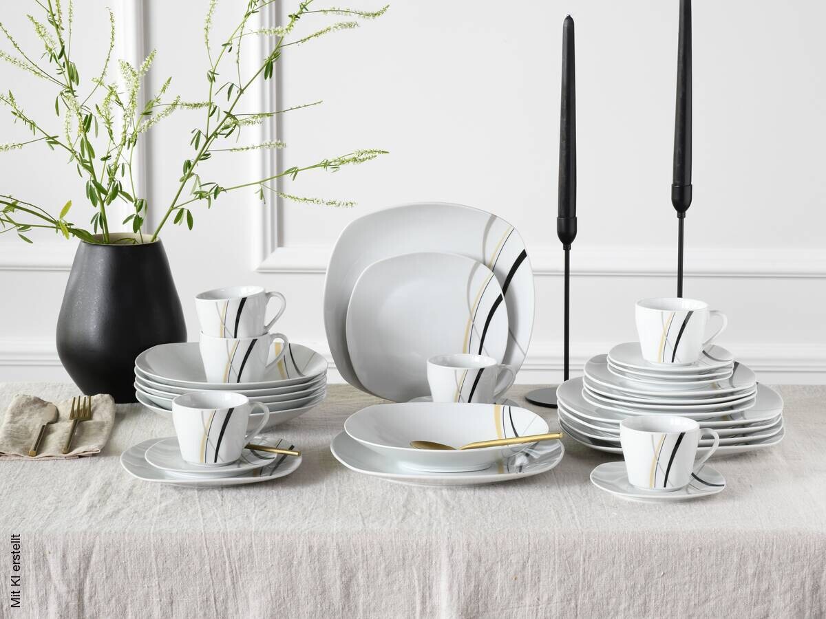 CreaTable Kombiservice Square City Line weiß Porzellan 30 tlg.