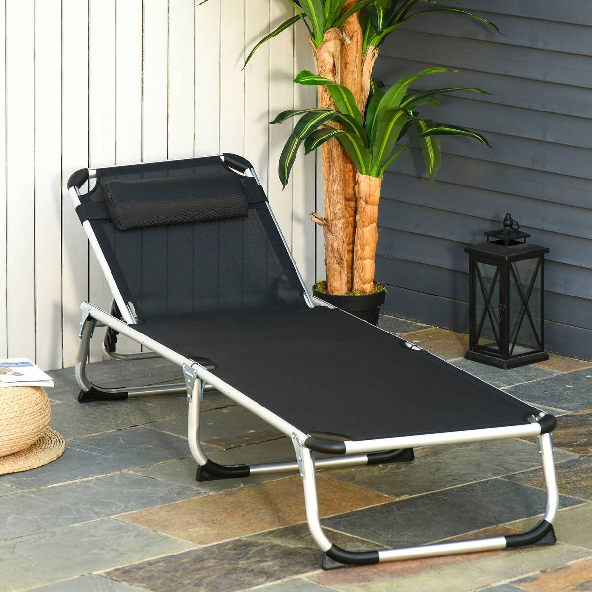 Outsunny Sonnenliege mit Kopfkissen schwarz Aluminium B/H/L: ca. 60x76x170 cm