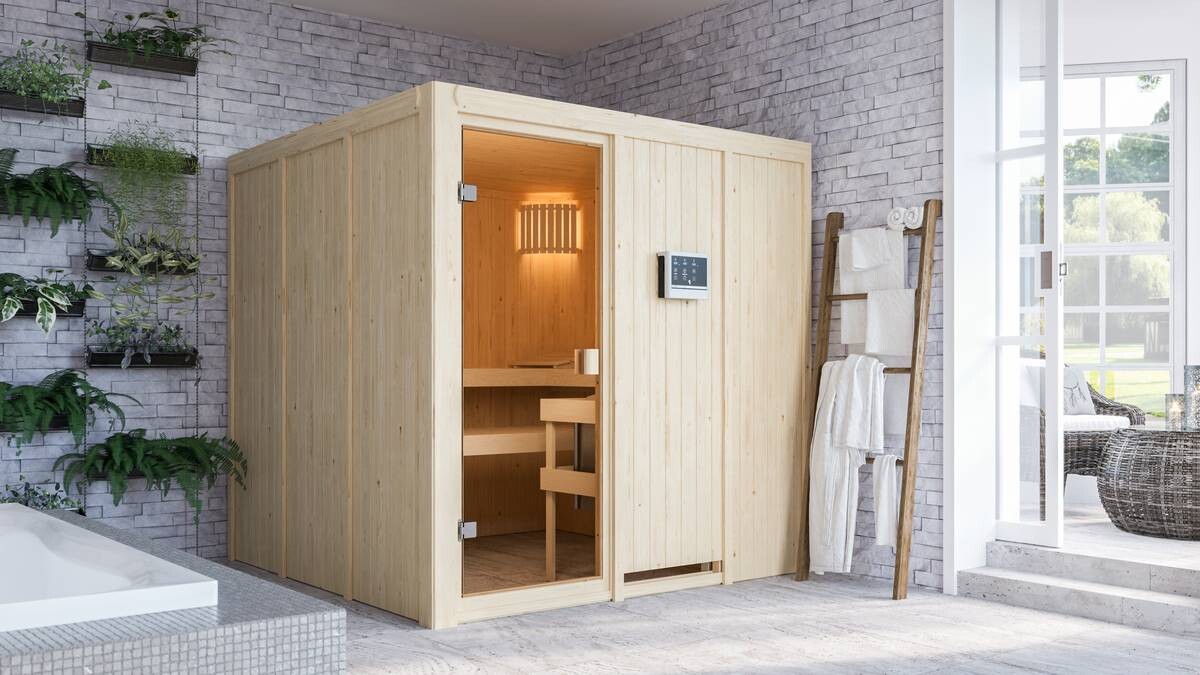 Karibu Sauna Ano Front natur B/H/T: ca. 196x198x196 cm