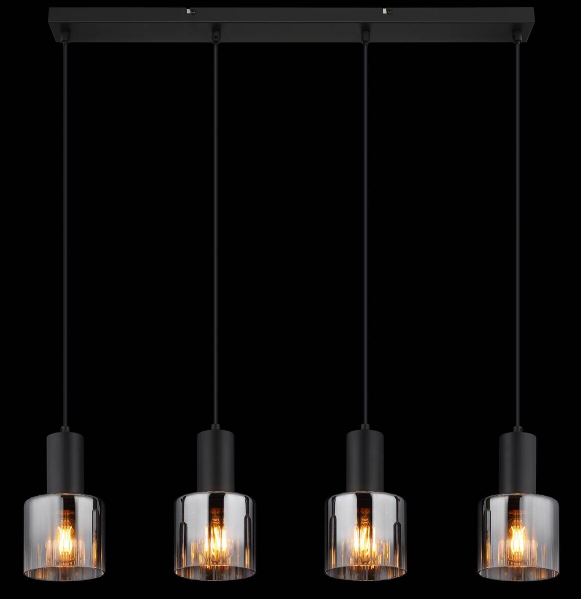 GLOBO Pendelleuchte Jack schwarz klar Rauch Glas Metall B/H/L: ca. 74x150x12 cm E27 4 Brennstellen