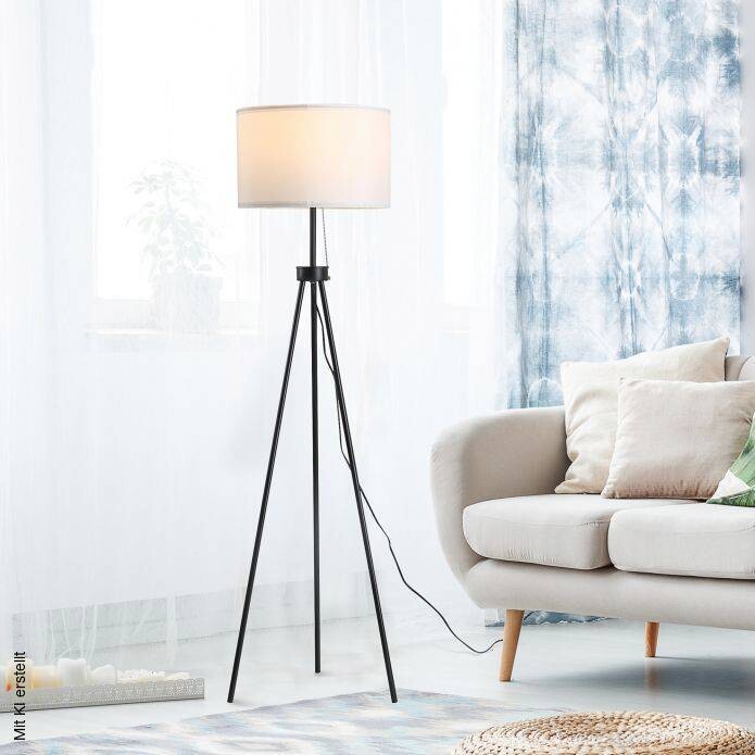 HOMCOM Stehlampe schwarz weiß Metall Polyester-Mischgewebe Stoff B/H/L: ca. 37x152x37 cm E27 1 Brennstellen