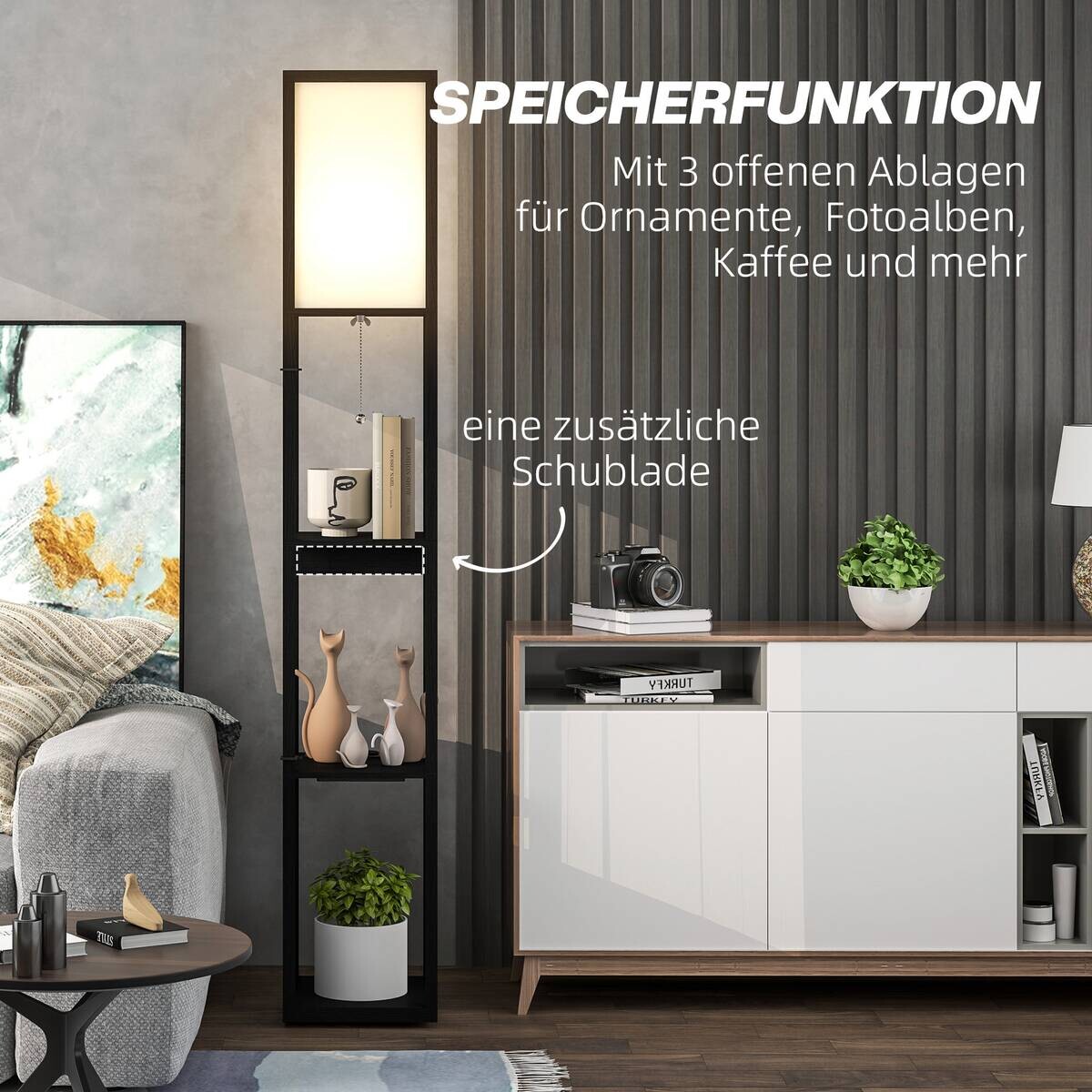 HOMCOM Stehleuchte schwarz weiß Holz MDF B/H/L: ca. 26x159x26 cm E27 1 Brennstellen