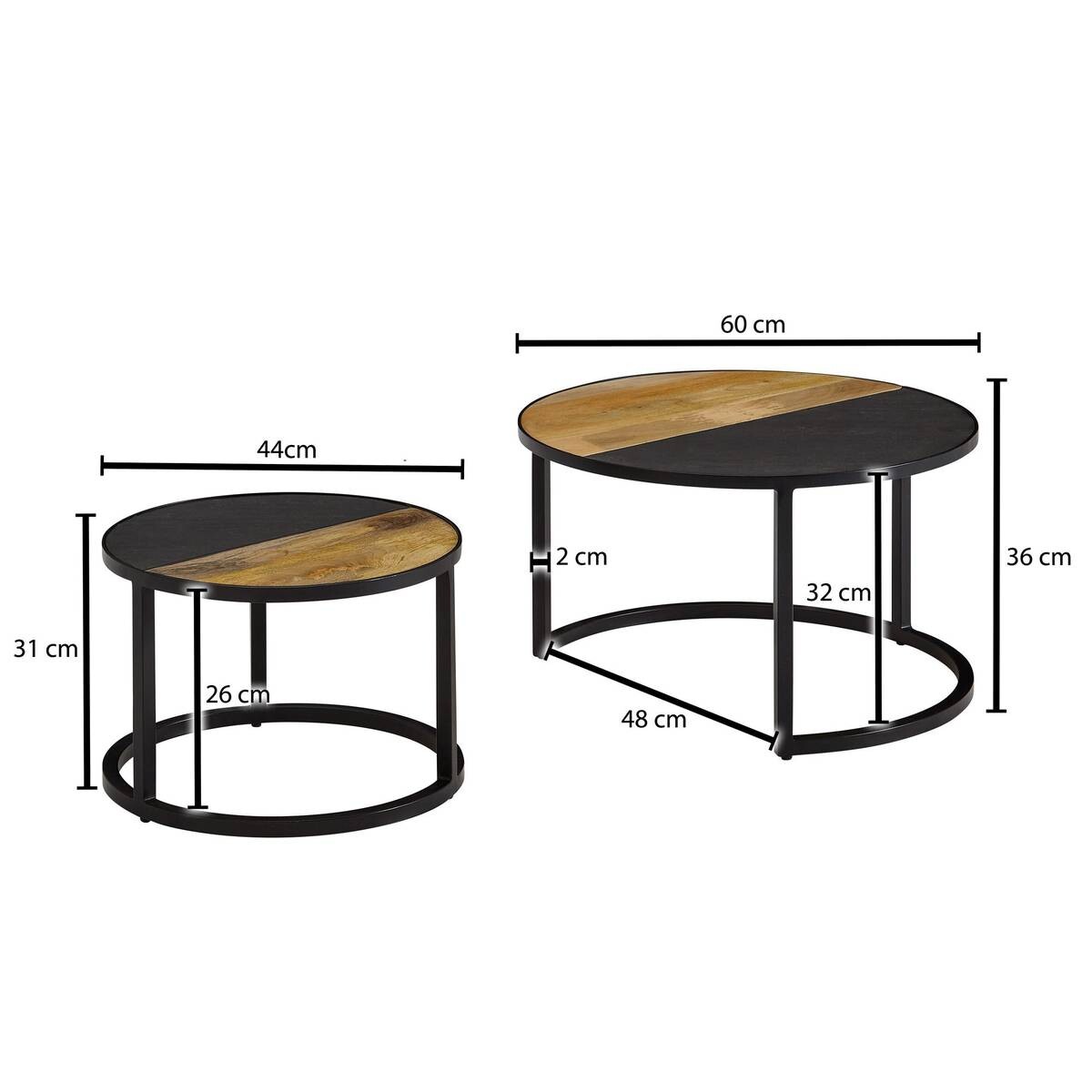 Couchtisch 2er-Set. schwarz B/H/T: ca. 60x36x60 cm