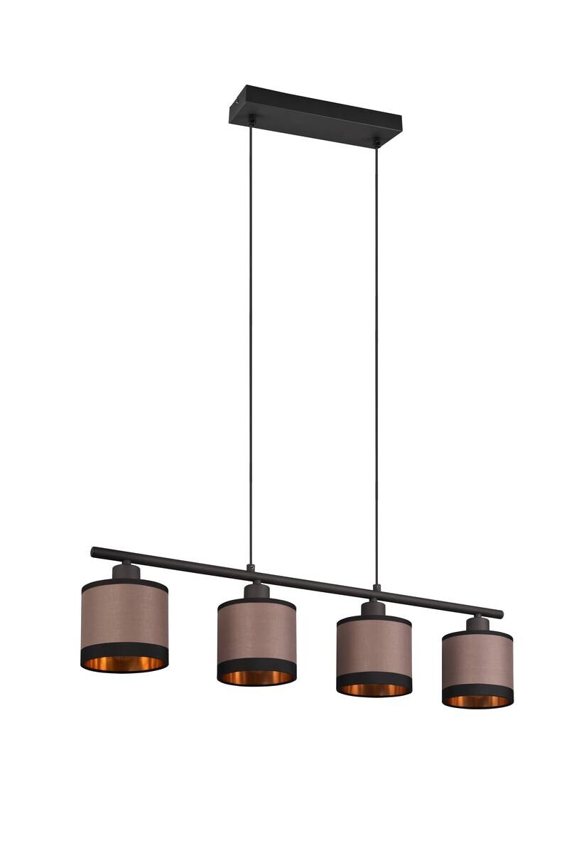 Reality Pendelleuchte R31554041 Davos schwarz taupe Stoff Metall B/H/T/D: ca. 75x150x12x12 cm E14 4 Brennstellen