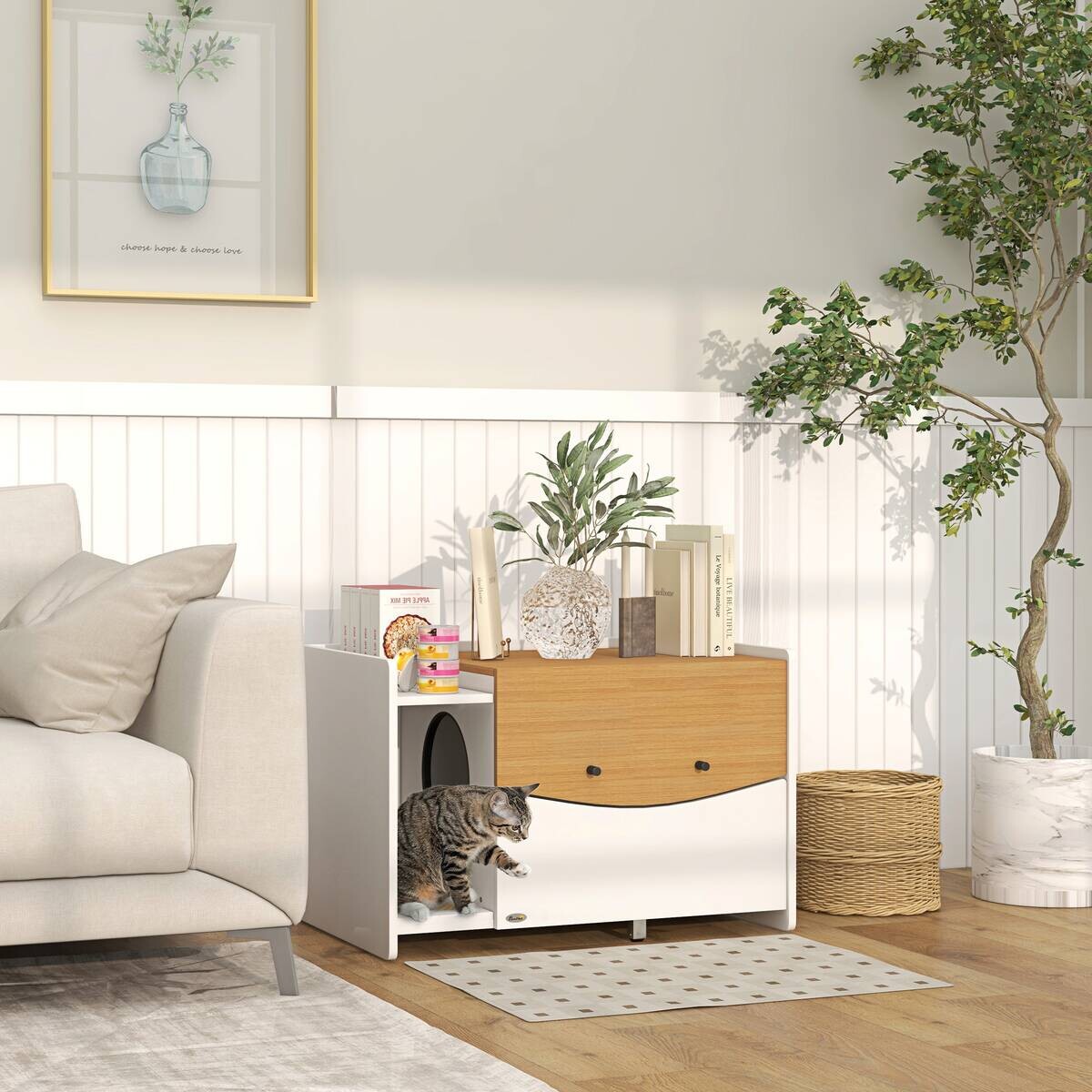 PawHut Schrank-Katzentoilette Eiche Spanplatte B/H/L: ca. 50x51x78 cm