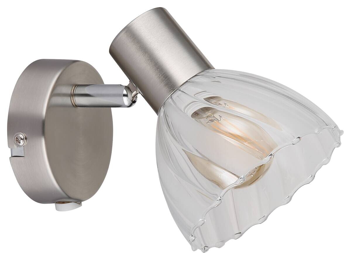 GLOBO Strahler nickel matt Satiniert klar Glas Metall H: ca. 12,5 cm E14 1 Brennstellen