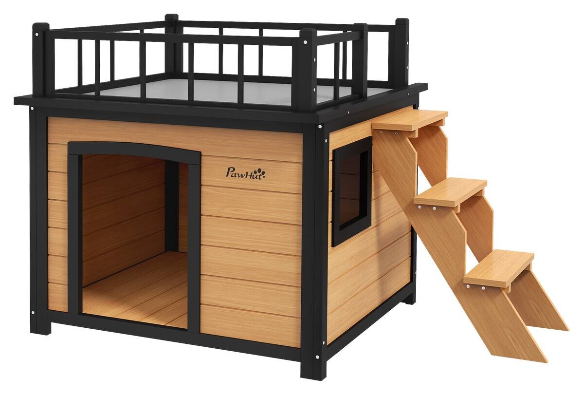 PawHut Hundehütte gelb Holz B/H/L: ca. 77x78x121 cm