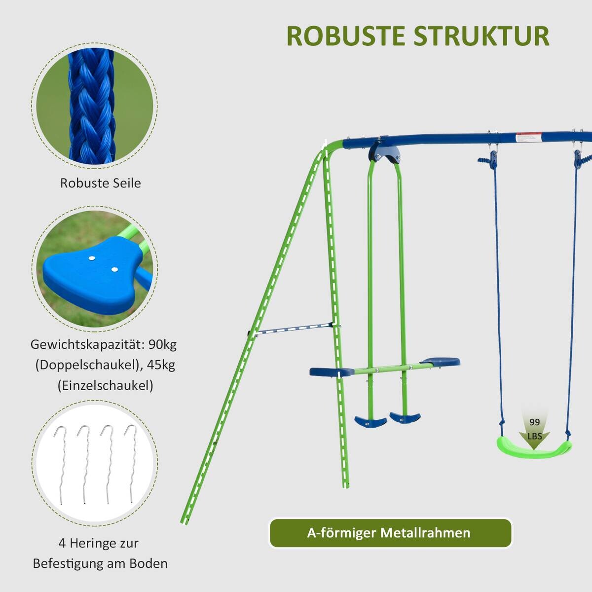 Outsunny Kinderschaukel grün B/H/L: ca. 140x178x280 cm