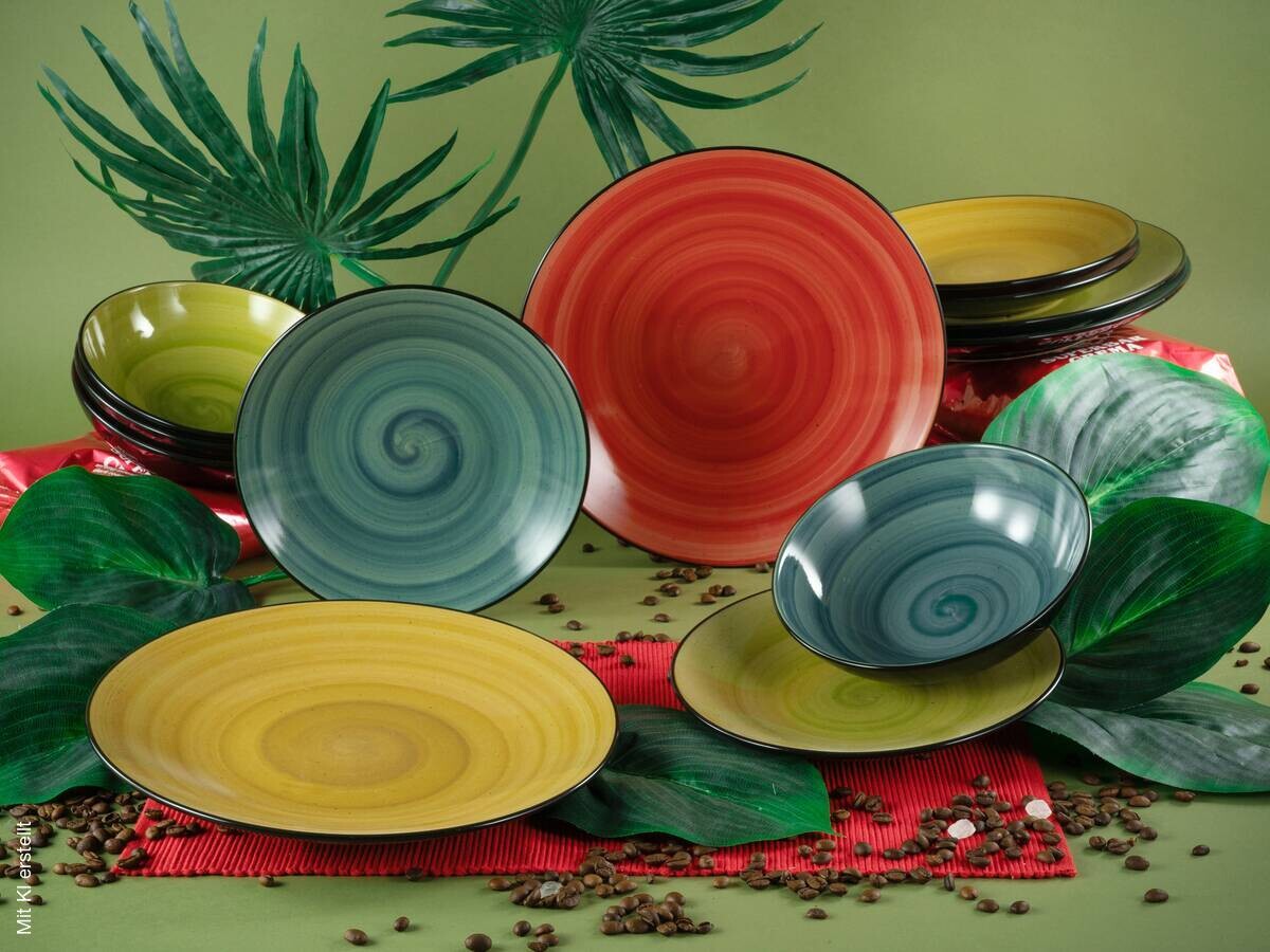 CreaTable Tafelservice Samoa bunt Steinzeug 12 tlg.