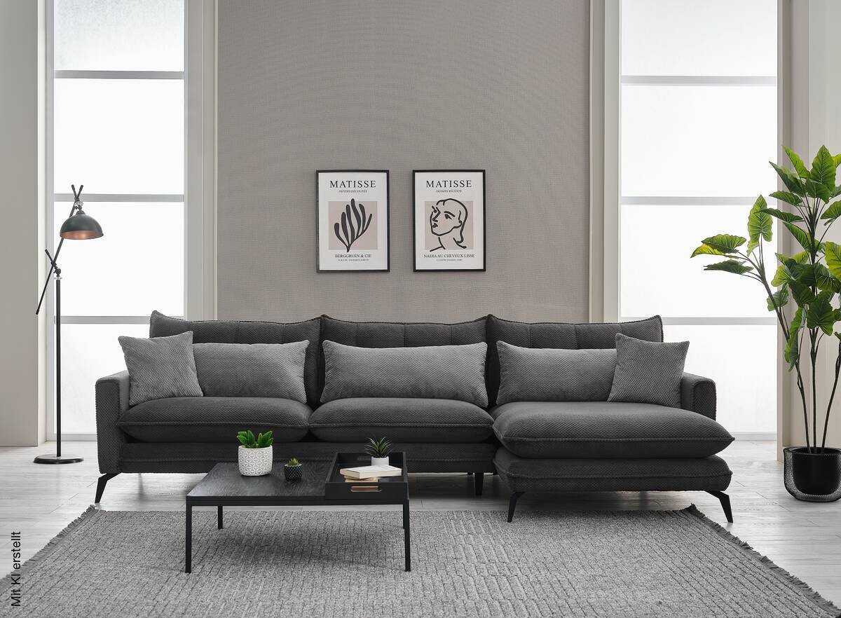 Ecksofa grau Webstoff B/H/T: ca. 288x88x168 cm