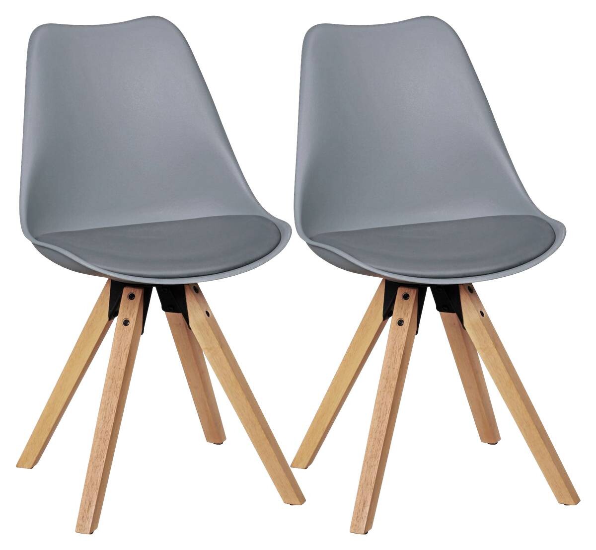 Stuhl 2er-Set grau grau natur Kunststoff Kunstleder Echtholz B/H/T: ca. 49x87x52 cm