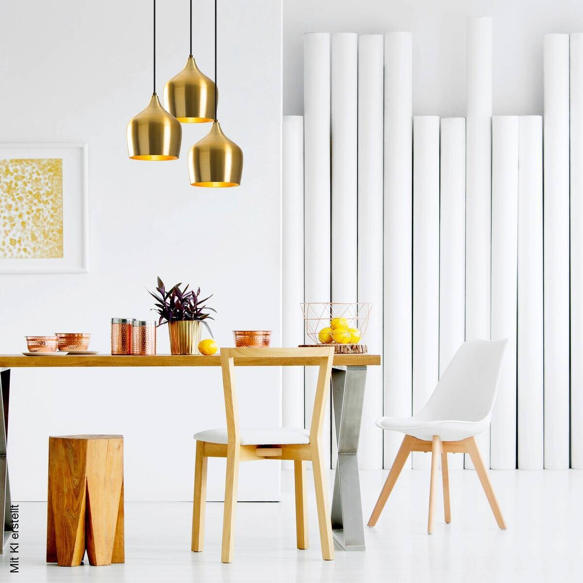 Opviq Pendelleuchte gold B/H/T: ca. 46x124x46 cm E27 3 Brennstellen