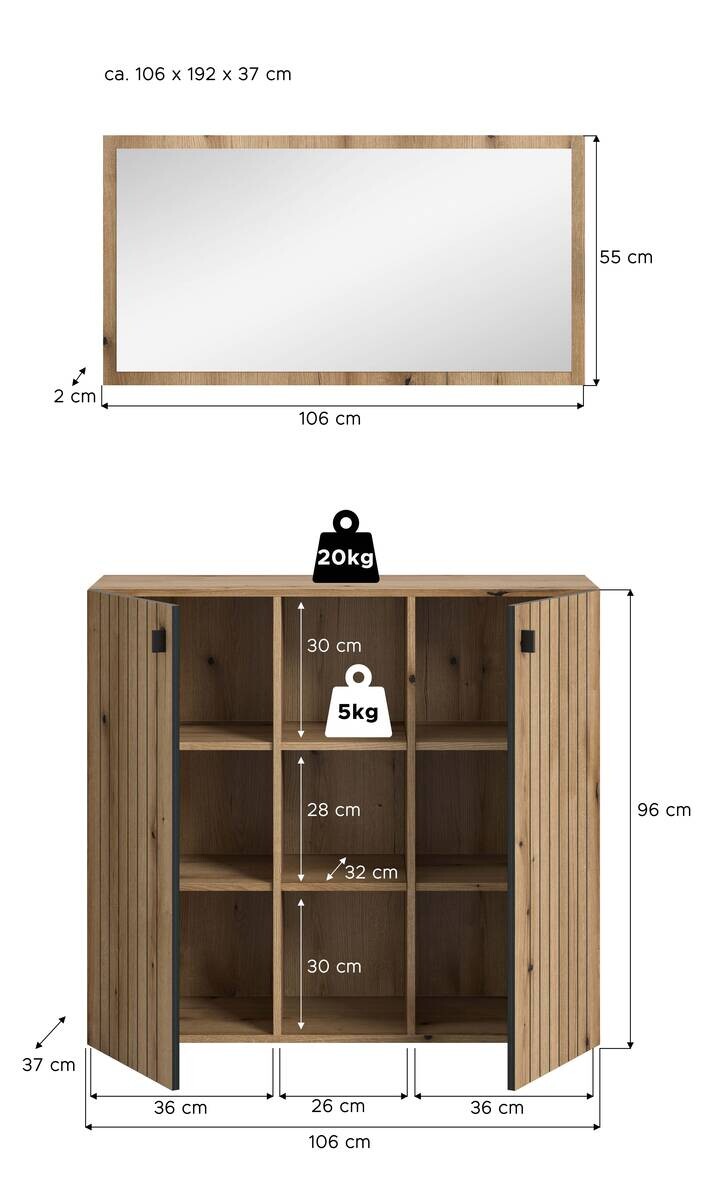 Garderobenset STATION Evoke Oak Nachbildung B/H/T: ca. 106x192x37 cm