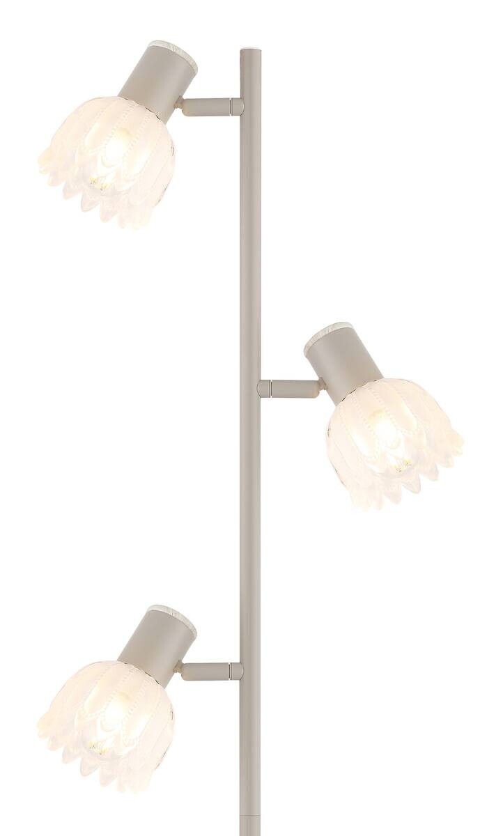 GLOBO Stehlampe sand Glas Metall B/H/L: ca. 12x60x26 cm 3 Brennstellen