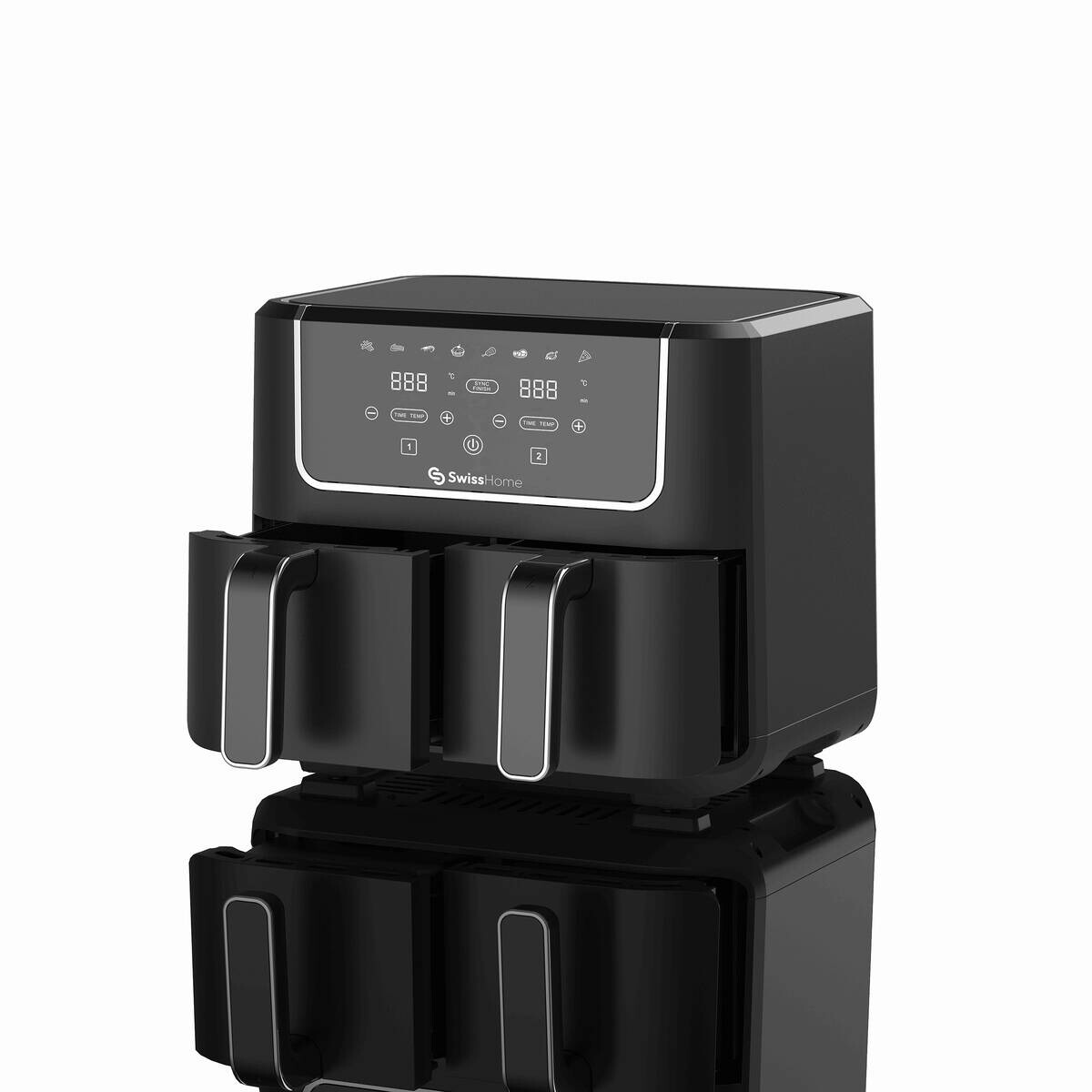 SWISS HOME Doppel-Heißluftfritteuse SH-6931 schwarz Kunststoff B/H/L: ca. 24x28x32 cm ca. 3 l