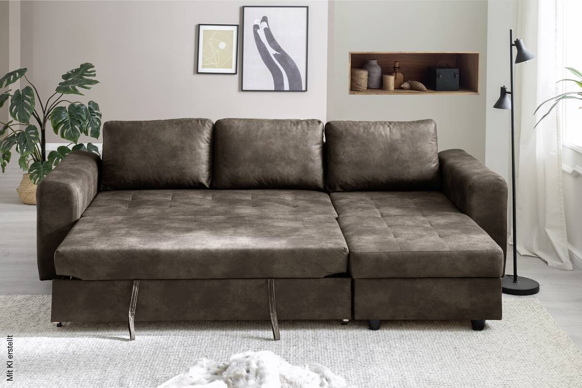 Ecksofa mit Bettfunktion und Bettkasten dunkelbraun B/H/T: ca. 245x85x155 cm