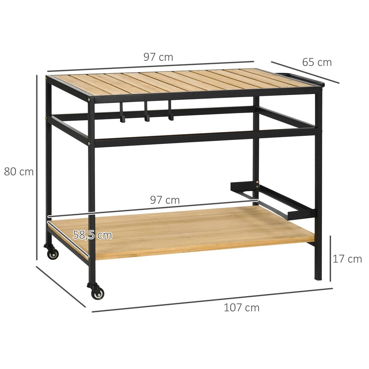Outsunny Servierwagen natur Stahl B/H/L: ca. 65x80x107 cm