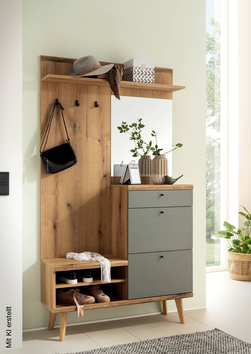 Kompaktgarderobe Alva Eiche Evoke Coast Nachbildung salbei B/H/T: ca. 110x200x34 cm