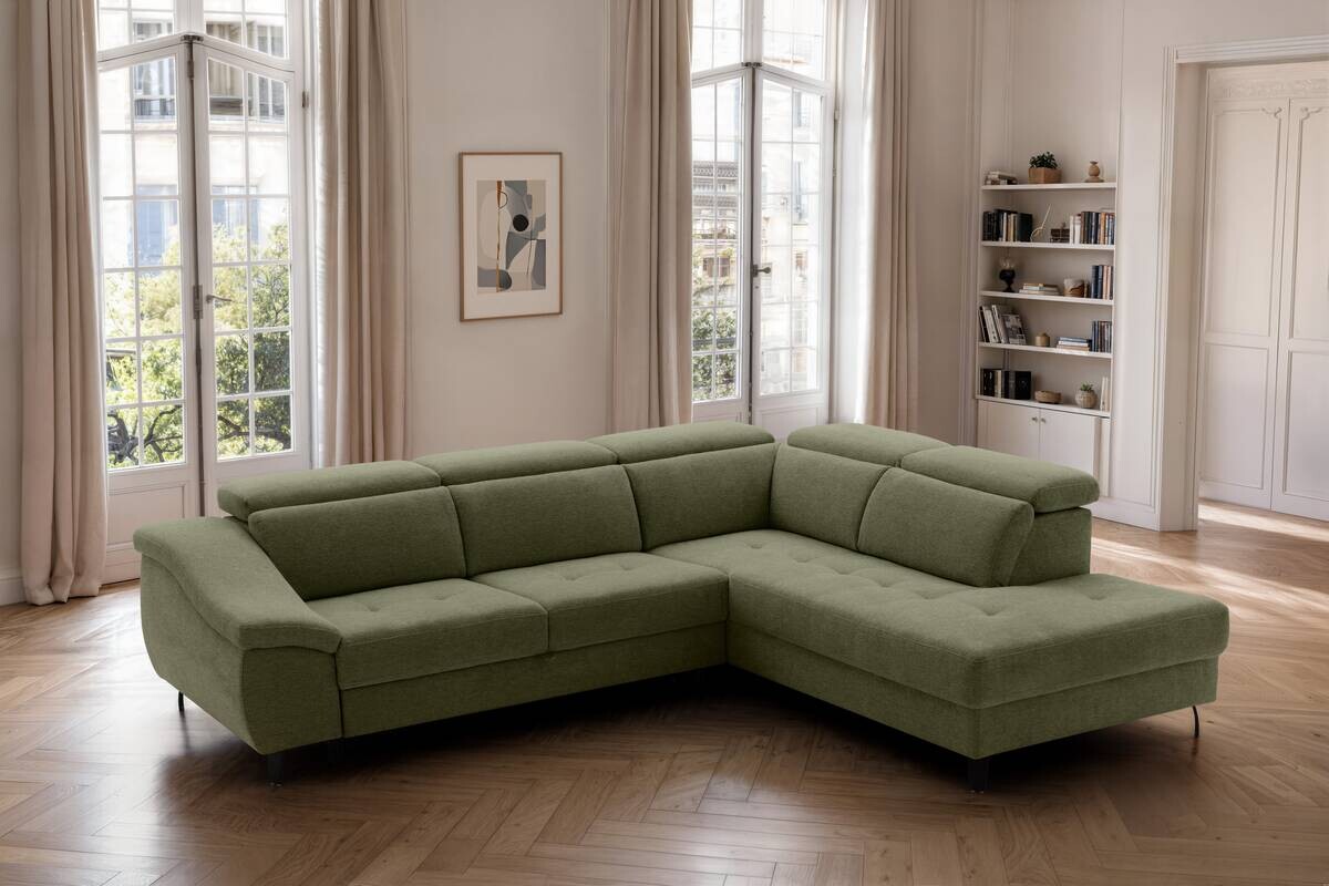 Ecksofa mit Bettfunktion grün Flachgewebe B/H/T: ca. 280x96x238 cm