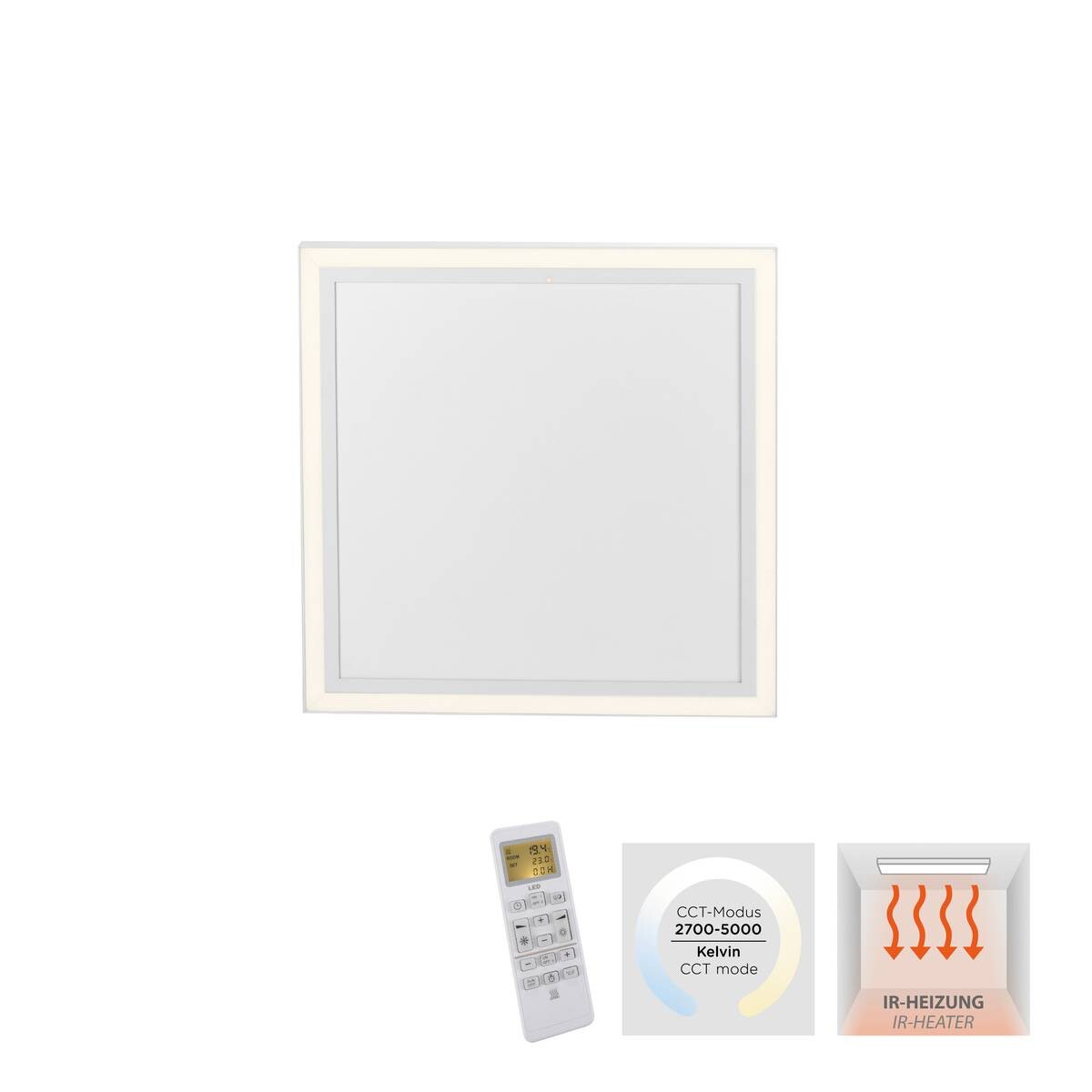 Just Light LED-Deckenleuchte mit Heizfunktion BEROA 18067-16 weiß Kunststoff Metall B/H/T: ca. 60x6,8x60 cm 1 Brennstellen