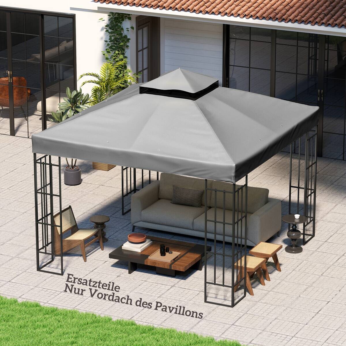 Outsunny Pavillon Ersatzdach dunkelgrau Metall B/H/L: ca. 300x1x300 cm