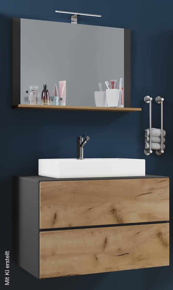 Waschplatz 3tlg-Lendas weiß Eiche Honig Nachbildung anthrazit B/H/T: ca. 60x52x52 cm