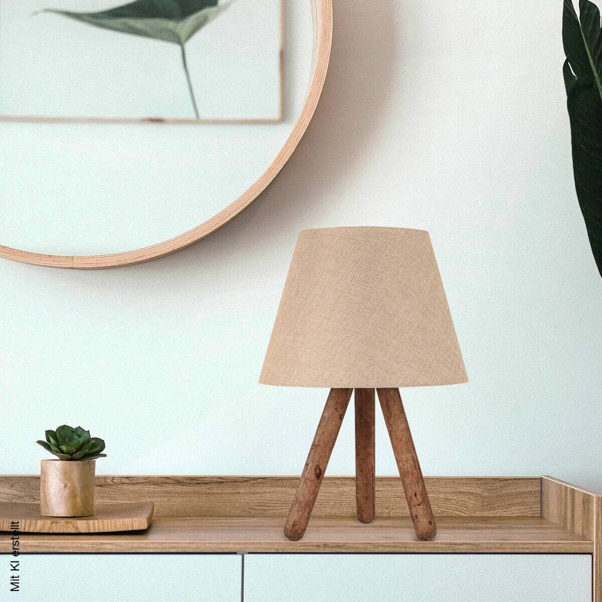 Opviq Tischleuchte creme braun PVC B/H/L: ca. 22x33x22 cm E27 1 Brennstellen
