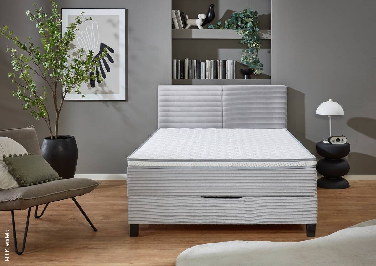 Boxspringbett Venedig inkl. integriertem Topper silber Liegefläche B/L: ca. 140x200 cm