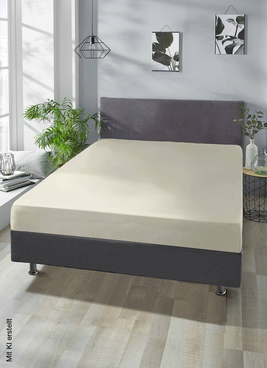 Boxspring Spannbetttuch ecru Baumwolle B/H/L: ca. 180x40x200 cm