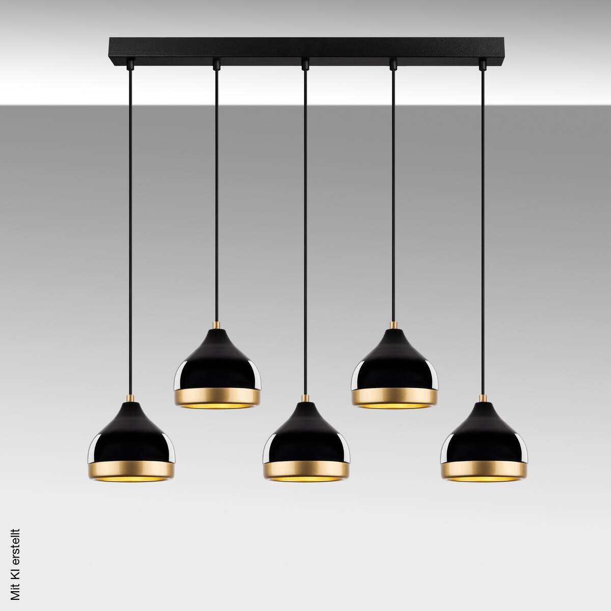 Opviq Pendelleuchte Yldo schwarz B/H/T/L: ca. 90x111x17x90 cm E27 5 Brennstellen