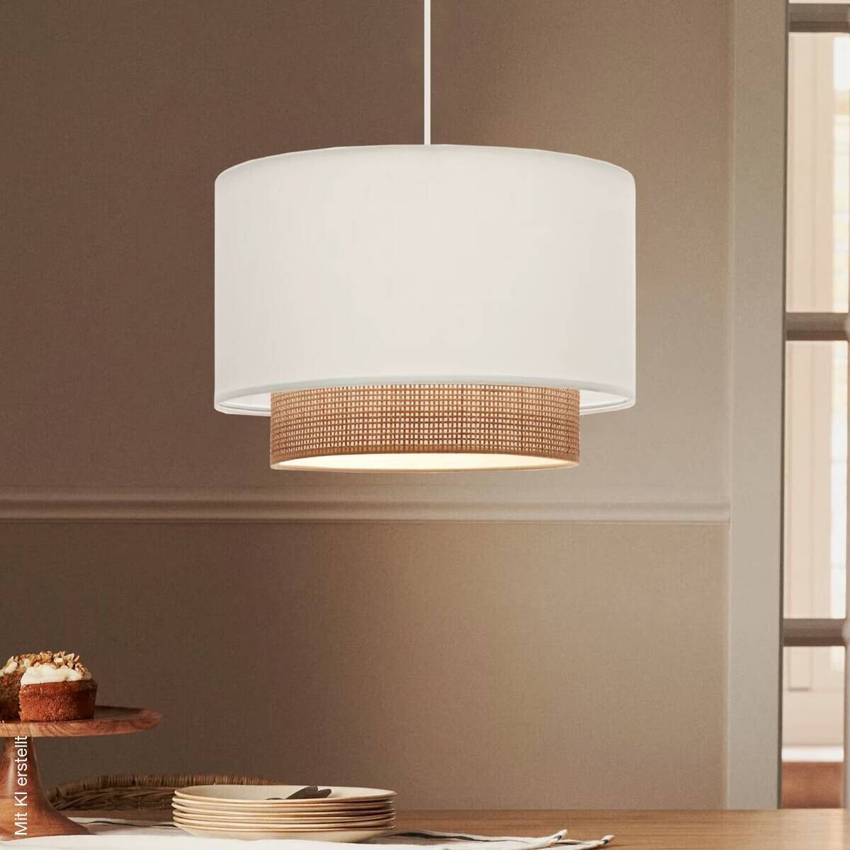 Opviq Pendelleuchte creme Stoff B/H/T/L/D: ca. 30x70x30x30x30 cm E27 1 Brennstellen