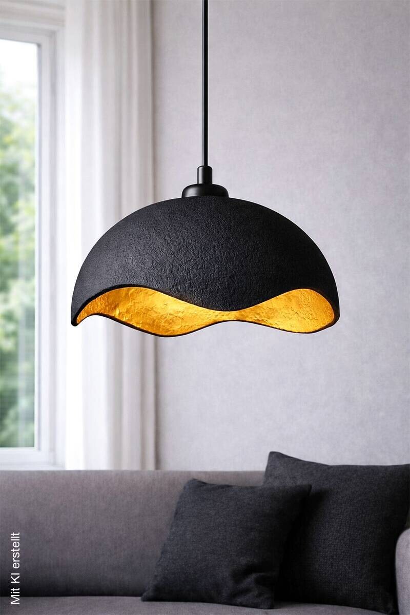 Pendelleuchte schwarz gold Beton B/H/L/D: ca. 30x58x30x30 cm E27 1 Brennstellen