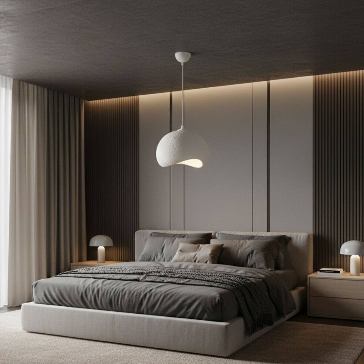 Opviq Pendelleuchte Yontu-15850 weiß Metall Polyester-Mischgewebe B/H/L: ca. 29x120x34 cm E27 1 Brennstellen