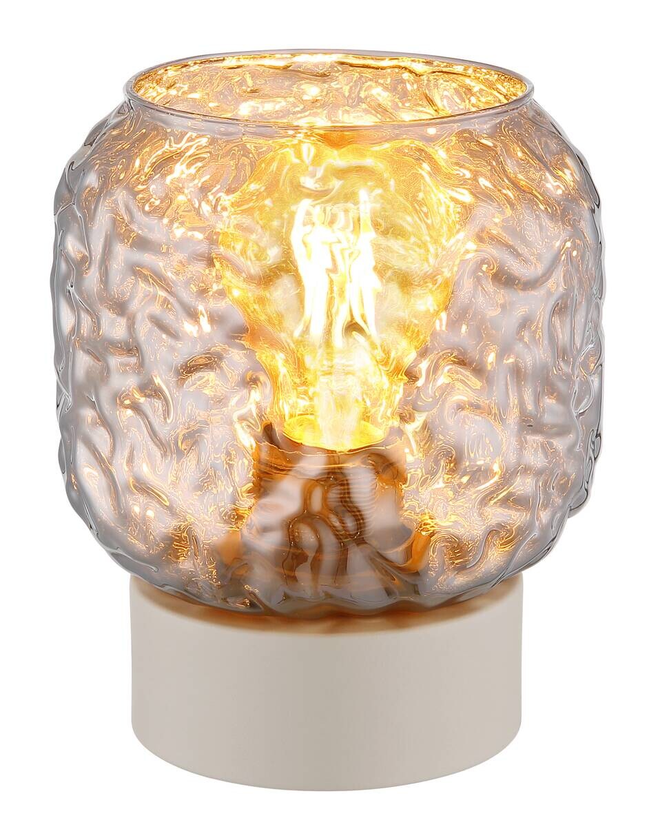 GLOBO Tischleuchte beige Rauch Glas Metall B/H/L: ca. 18x21x18 cm E27 1 Brennstellen