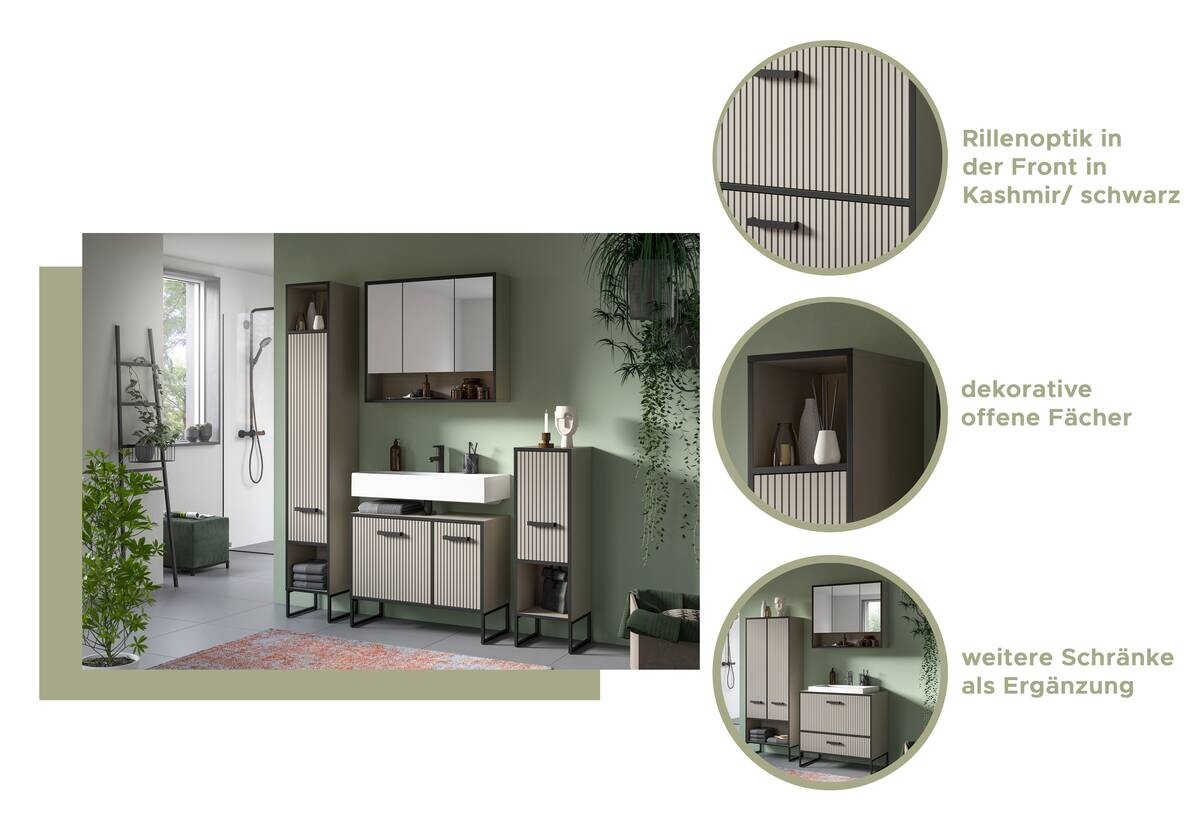 Badezimmer-Set BAGNO schwarz Kaschmirgrau Nachbildung B/H/T: ca. 125x192x36 cm