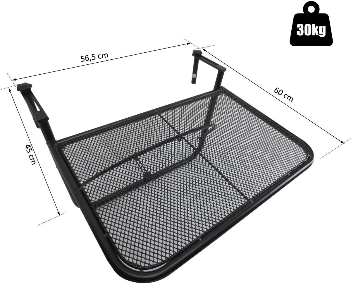 Outsunny Balkonhängetisch schwarz Metall B/H/L: ca. 56x45x60 cm