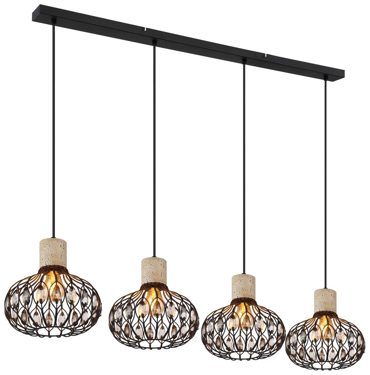 GLOBO Hängeleuchte grau Rauch mattschwarz Glas Metall B/H/L: ca. 25x150x115 cm E27 4 Brennstellen