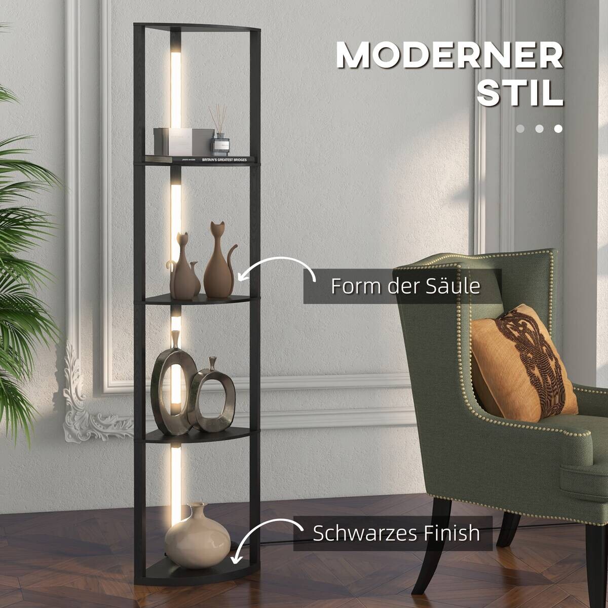 HOMCOM Stehleuchte schwarz MDF B/H/L: ca. 29,5x163,5x41 cm