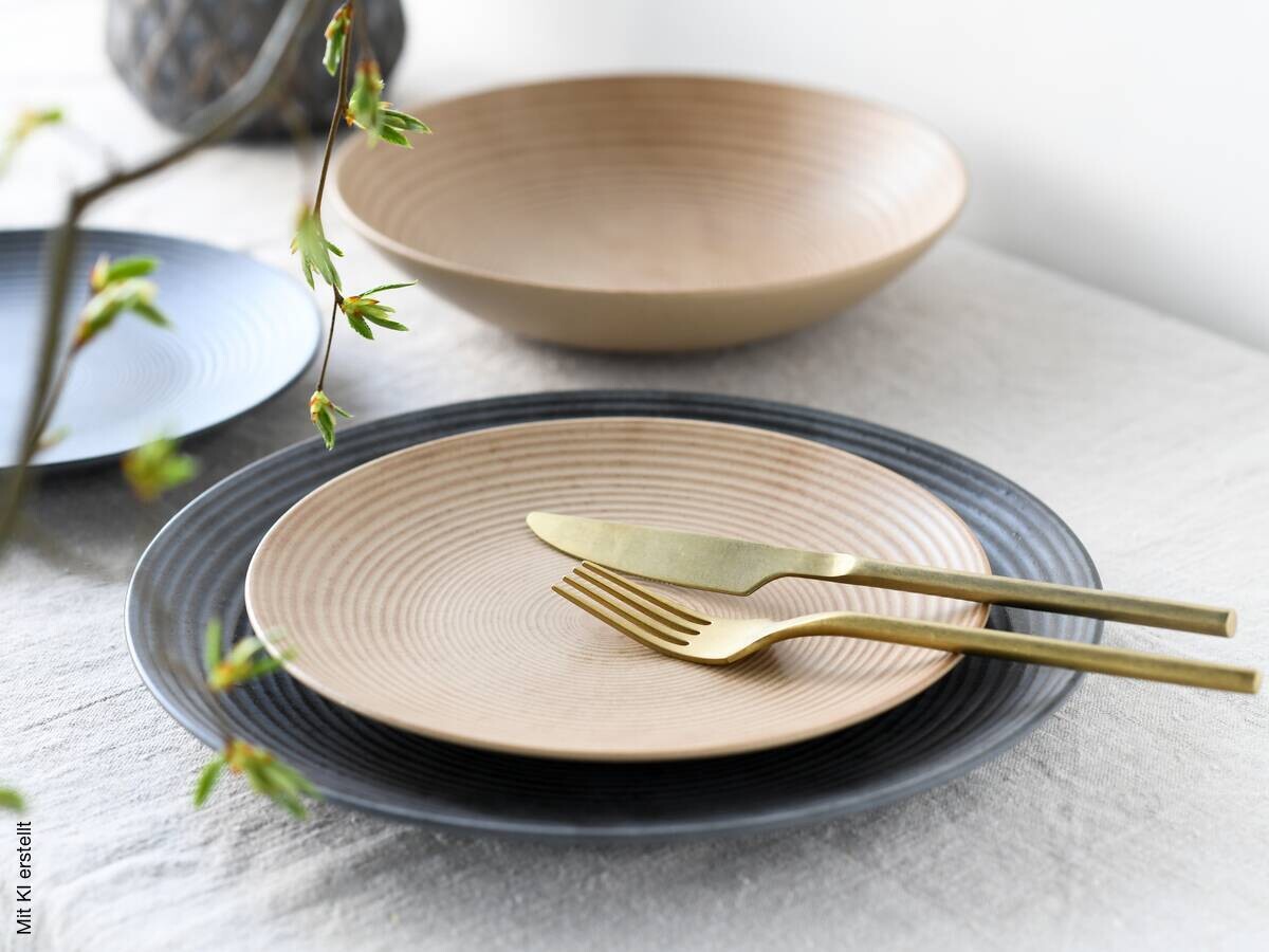 CreaTable Teller-Set Catania sand Steinzeug