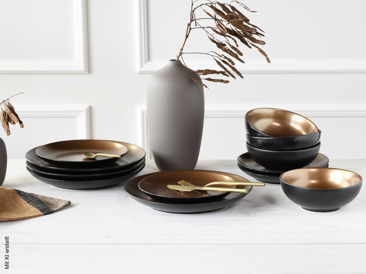CreaTable Tafelservice GLAMOUR gold Steinzeug 12 tlg.