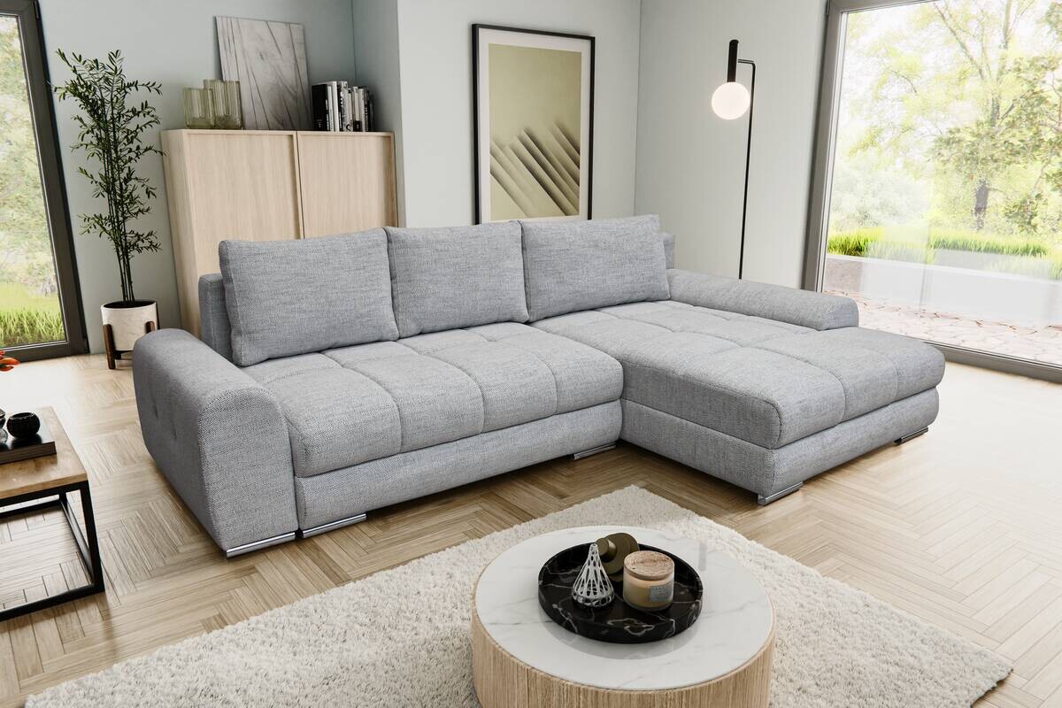 Ecksofa mit Bettfunktion und Bettkasten Lorenz hellgrau Microfaser B/H/T: ca. 284x74x180 cm