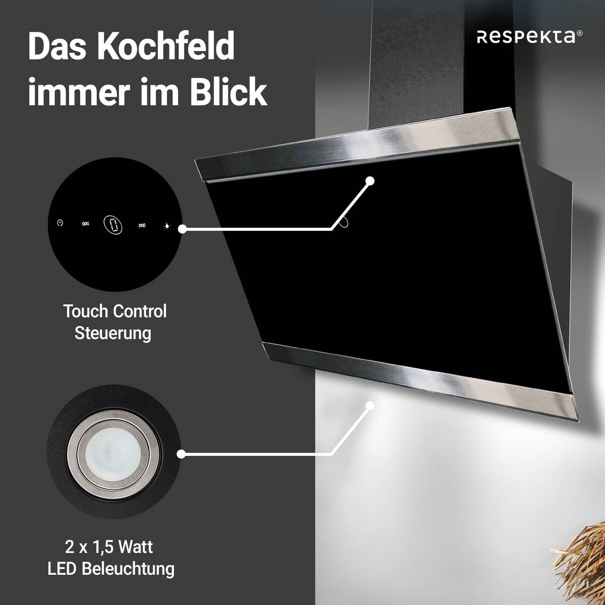 Respekta Dunstabzugshaube CH89060S schwarz B/H/T: ca. 59,5x73,5x37,8 cm