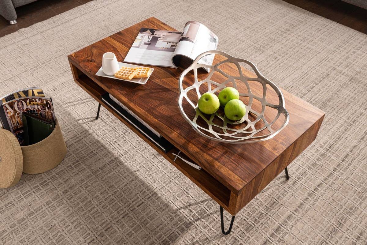 Wohnling Couchtisch natur schwarz Echtholz Edelstahl B/H/T: ca. 100x40x50 cm