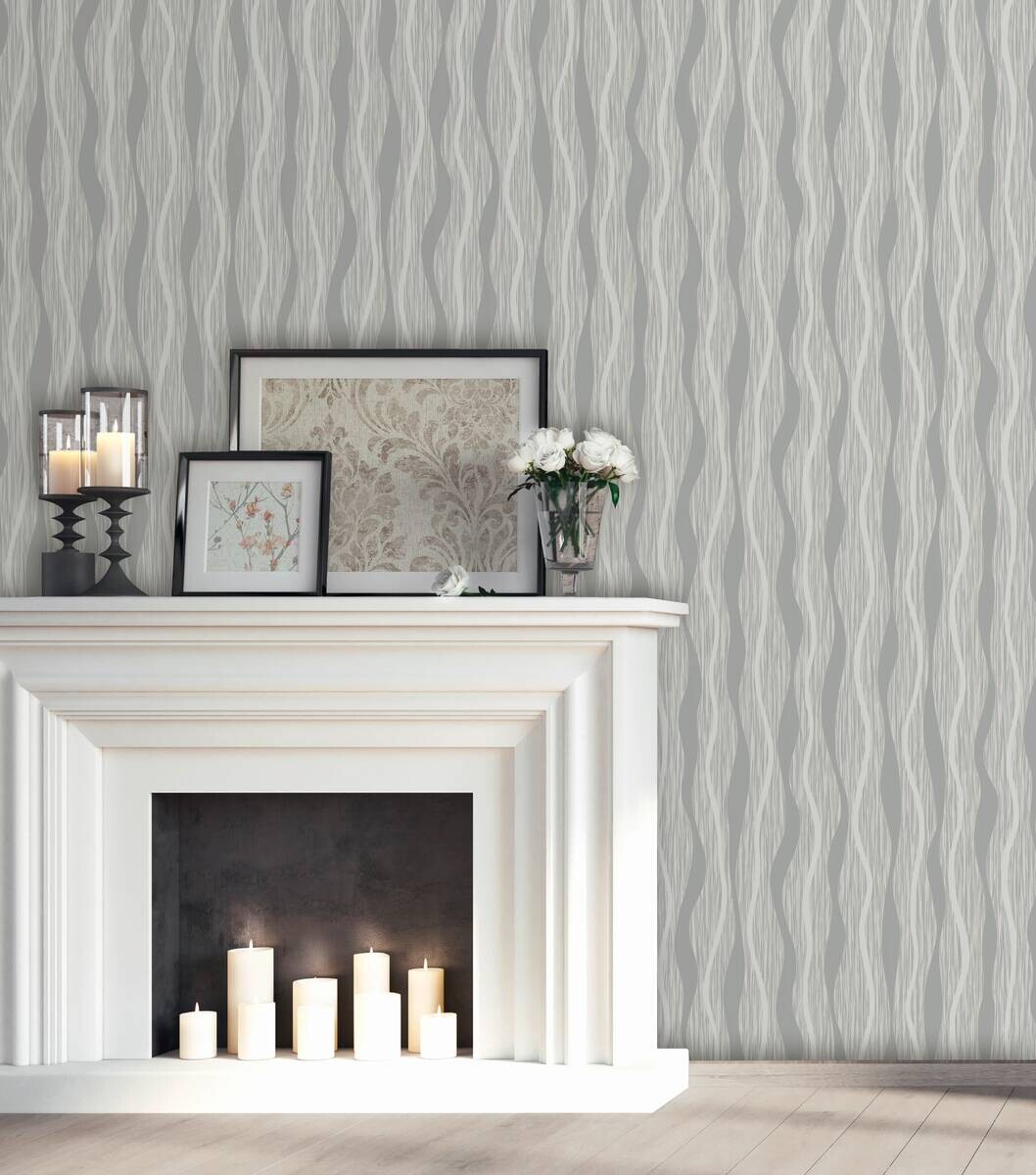 UGEPA Vinyltapete Wellen schwarz silber B/L: ca. 53x1005 cm glitzernd